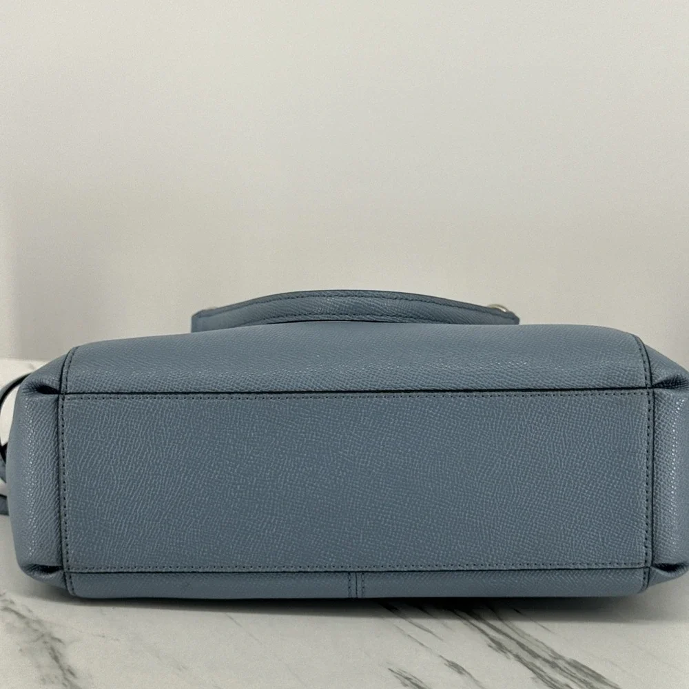 Coach Minetta Blue Pebbled Leather Satchel Crossbody Bag New York Chic Preppy